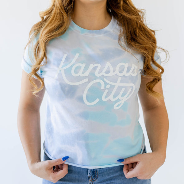 Kansas City Script Long Sleeve T-Shirt - Red and Yellow Tie Dye