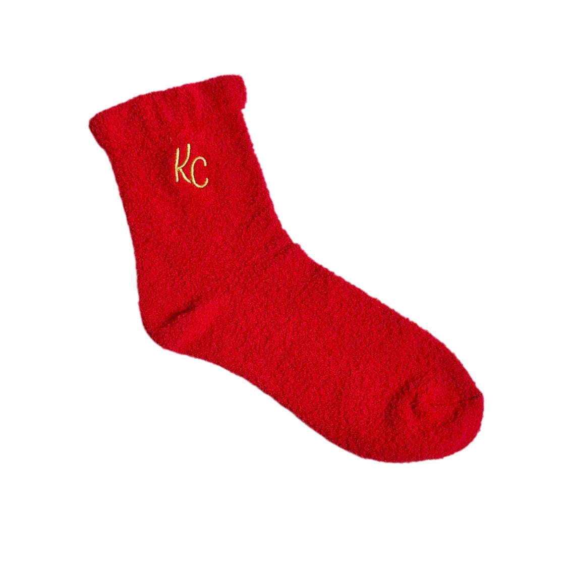 Cozy KC Socks - Fuzzy Red with Gold KC