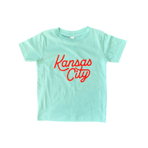 Kansas City Kids Script Tee - Teal + Red