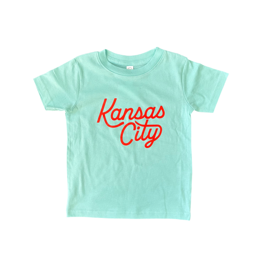 Kansas City Kids Script Tee - Teal + Red