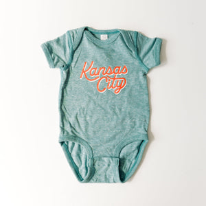 Kansas City Script Onesie - Teal & Red - Sale