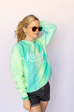 Kansas City Script Sweatshirt - Tie Dye Green