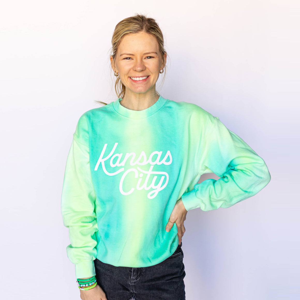 Kansas City Script Sweatshirt - Tie Dye Green