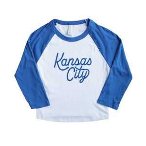 Kansas City 3/4 Baseball Baby Tee - Blue & White