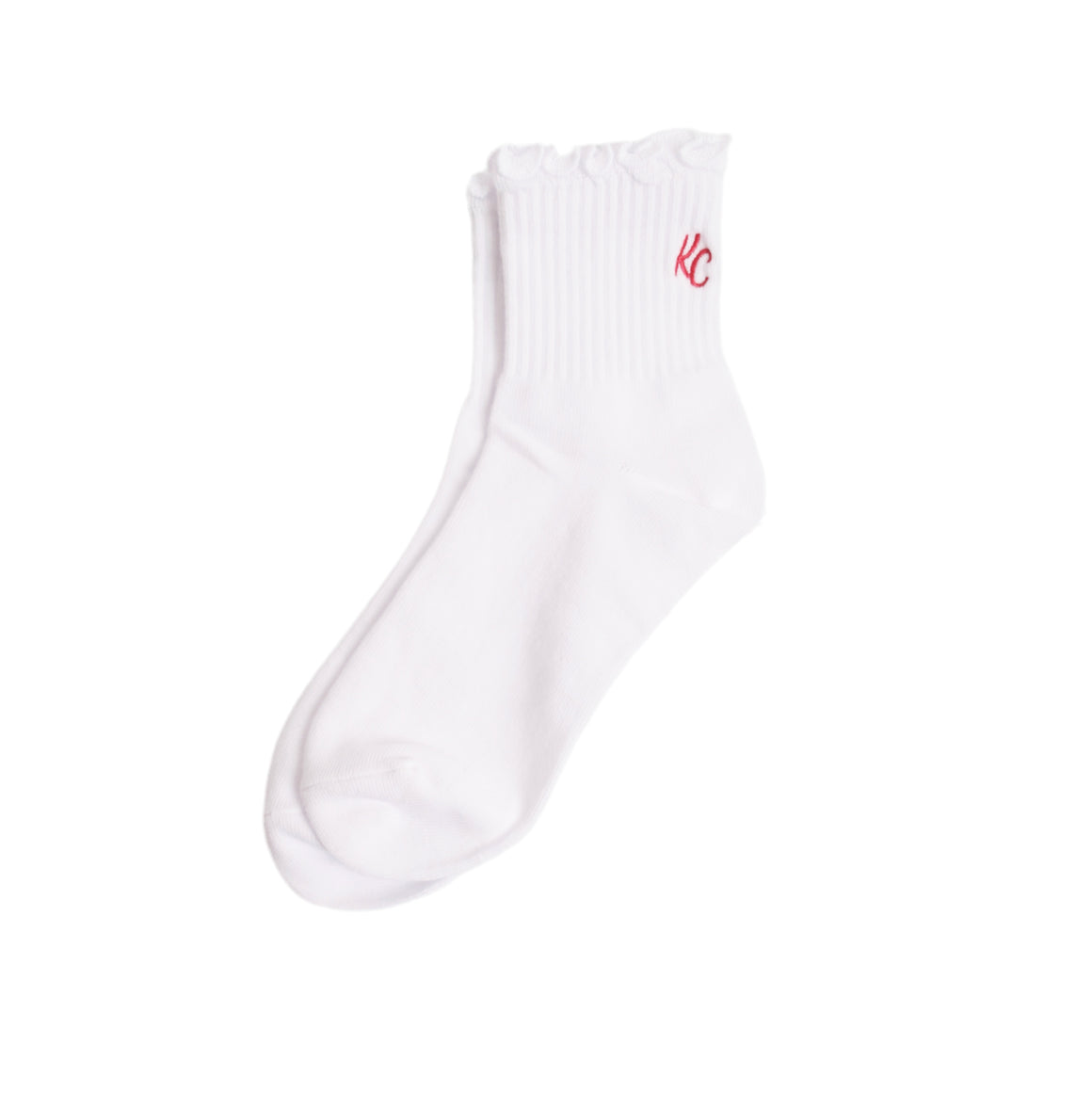 Kansas City Ruffle Socks - White with Red KC