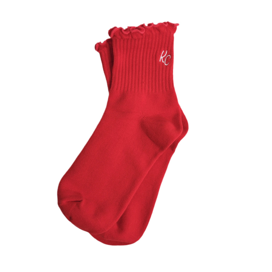 Kansas City Ruffle Socks - Red with White KC